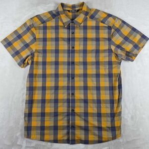 Arc'teryx Button Up Shirt Men's XL Yellow Blue Plaid Short Sleeve Outdoors Hike